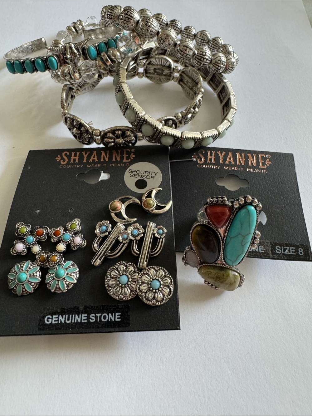 Shyanne Bracelets Turquoise and Silver Multi-Stone Ring and Earring Set